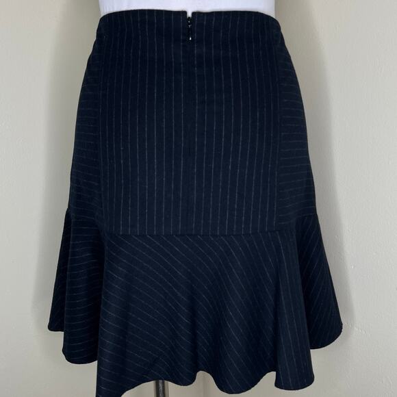Joie Iveta Skirt Medium Black Pinstripe High Waist Flounce Hem Work Preppy Chic - Picture 5 of 10